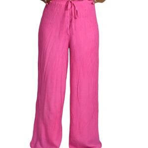 Lulus Pink Palazzo Pants Wide Leg Elastic Waist Crinkled Gauzy Rayon Size Medium